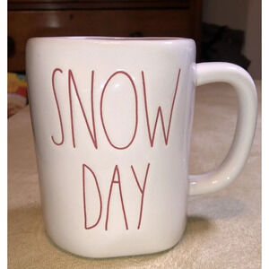 Rae Dunn Iridescent,"SNOW DAY" Ceramic Mug White with Black Letters 20 Ounce NWT